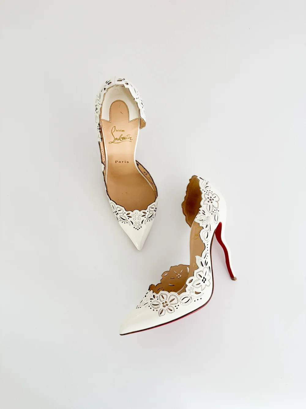 Christian Louboutin White Eyelet Pump Heels (US 8.5 / IT